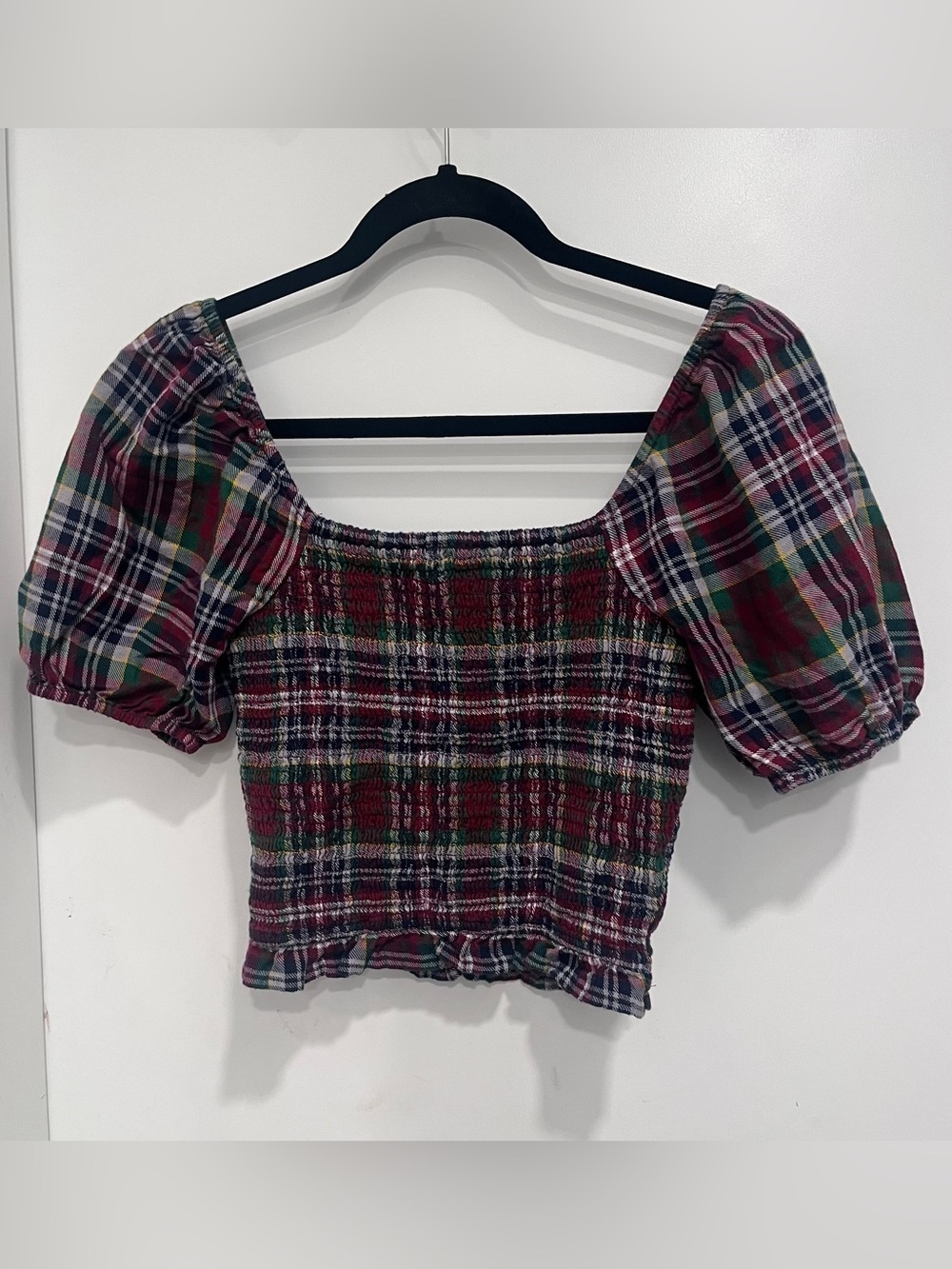 American Eagle Outfitters Womens Plaid Square Neck Multicolor Crop Top Size XS